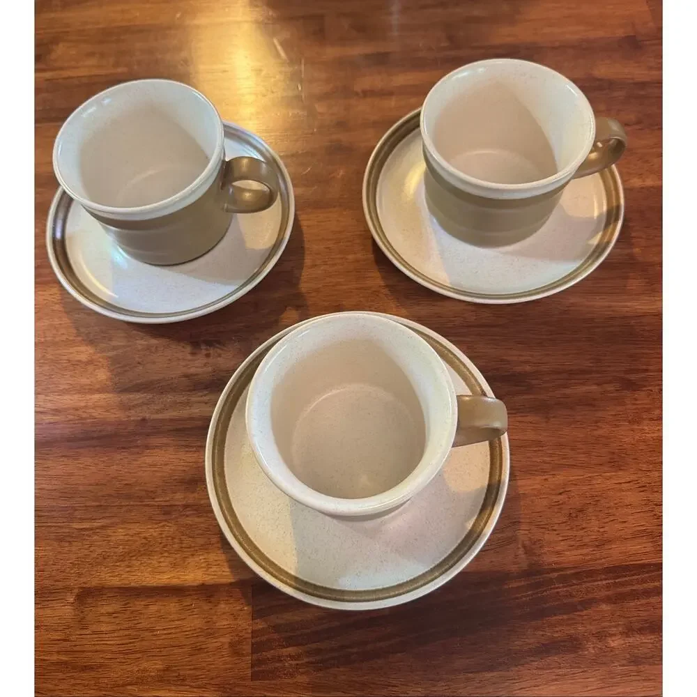 3 Mikasa Country Manor J1000 Stoneware Cups & Saucers